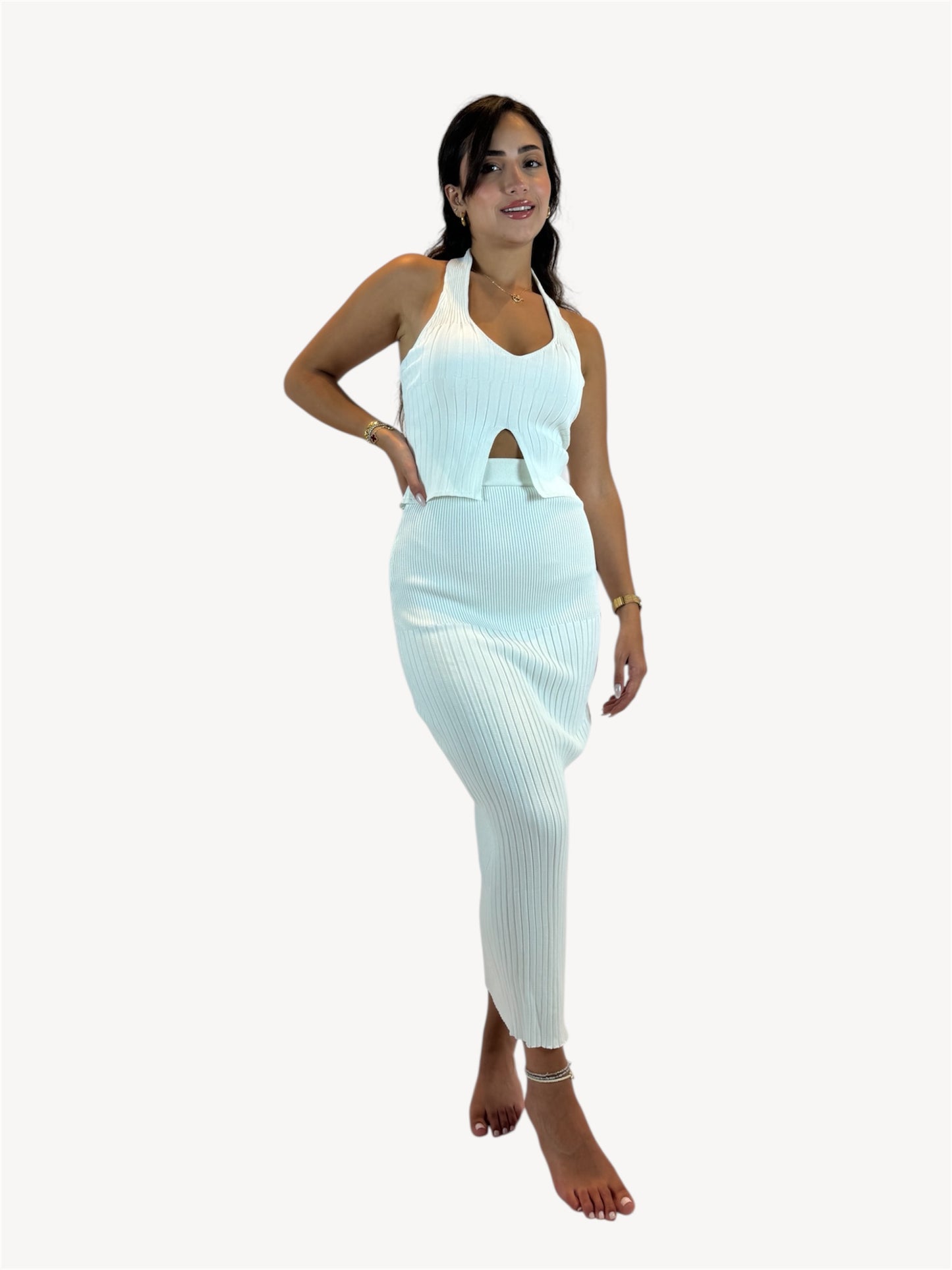 White Ribbed Two-Piece Set